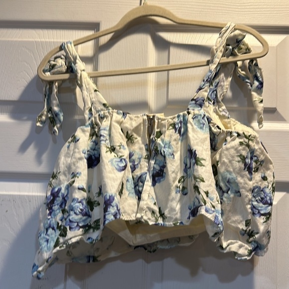 The Kooples Floral Linen Flounce Corset Tank Top 2 - Picture 9 of 11